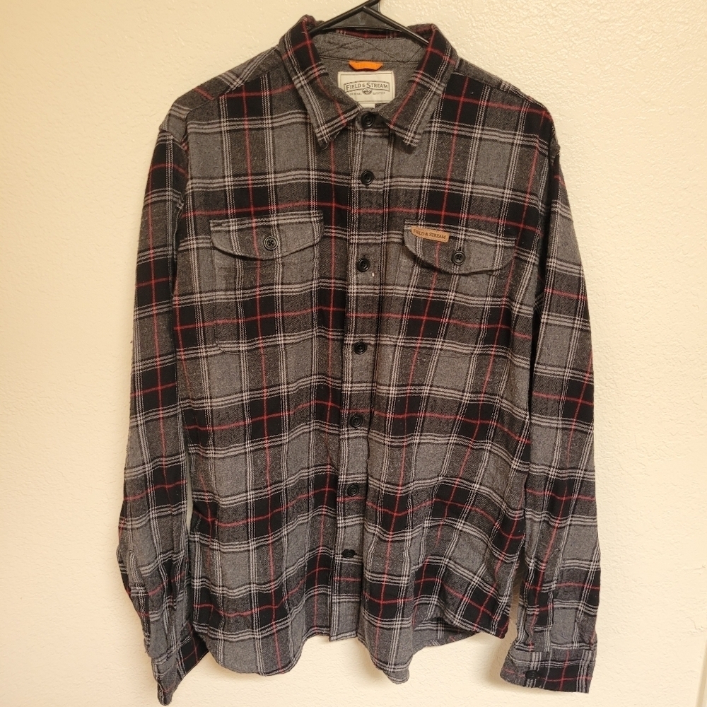 Field and Stream Grey Red And Black Flannel